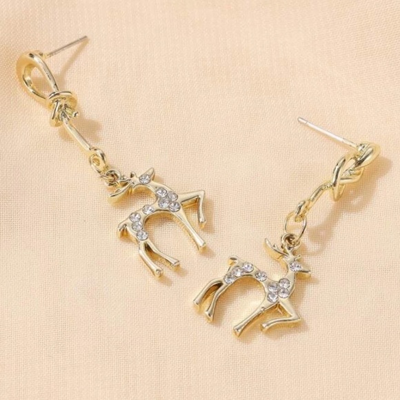 3/$30 CHRISTMAS DIAMOND GOLD REINDEERS EARRINGS - Picture 2 of 5